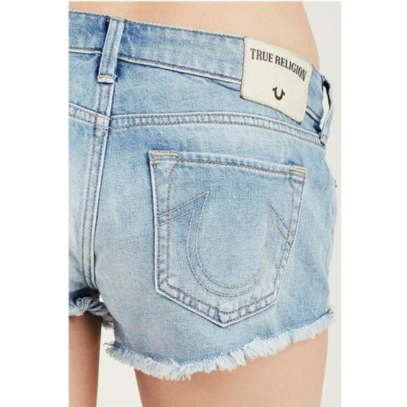 True Religion Women's Joey Denim Cutoff Denim Shorts in Blue Moon size 23 - Y2K - Picture 1 of 13